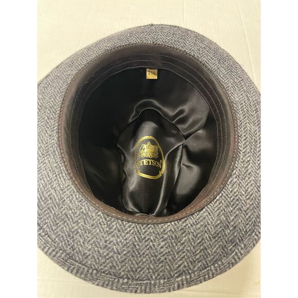 STETSON Gray 100% Pure Wool Fedora Hat Size 7 1/4 with Feather A55 - Picture 6 of 6